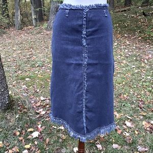 1990s Vintage Denim fringe bottom V hem skirt